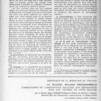 0188 - Page 171 - Partie scientifique. Le traitement de la poliomyélite épidémique a-t-il réalisé des progrès depuis le début du siècle ?. Traitement à la période de régression et d’atrophie / Chronique de la médecine du travail. La silicose, maladie professionnelle. Commentaires de l’ordonnance relative aux réparations dues aux victimes de cette maladie, par le Docteur Roger Amsler et le Docteur Jacques Cady