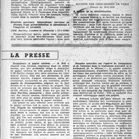 0192 - Page 175 - Partie scientifique. Les sociétés savantes. Société médicale des hôpitaux de Paris. Lymphogranulomatose maligne à détermination thoracique simulant une tumeur bénigne du médiastin. Hippocratisme digital. Diagnostic histologique après exérèse, (11-1-1946) / Pleurésie purulente tuberculeuse survenue au décours d’une primo-infection et aboutissant à ; l’empyème de nécessité, (11-1-1946) / Société des chirurgiens de Paris. Séance du 18-5-1945. A propos de la décalcification / La presse. Dermatoses et papier carbone [(Le Médecin d’Usine, juillet 1945)] / Données nouvelles sur l’emploi de l’aluminium et de l’alumine dans le traitement préventif et le traitement de la silicose [(La Presse Médicale, 10 novembre 1945)]