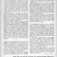 0199 - Page 182 - Partie professionnelle. Libres opinions. Pour l’indépendance / Quel est le devoir actuel du syndicalisme médical ?