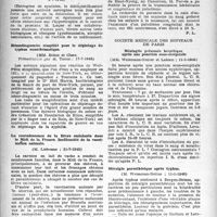 0223 - Page 206 - Partie scientifique. Les sociétés savantes. Académie de médecine. L'action du diéthylstilboestrol chez l’homme, (3-7-1945) / Hémodiagnostic simplifié pour le dépistage du typhus exanthématique, (17-7-1945) / La recrudescence de la fièvre ondulante dans le Midi de la France. Inefficacité de la vaccination animale, (31-7-1945) / Paludisme héréditaire et congénital. Paludisme du nourrisson, (30-10-1945) / Société médicale des hôpitaux de Paris. Méningite présumée herpétique après une ponction sous-occipitale, (11-1-1946) / Méralgie par esthésique après typhus, (11-1-1946)