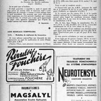 0271 - Page 254 - Correspondance. Application des tarifs. Pensionnés de guerre. Pneumothorax et radiographie de contrôle / Aide médicale temporaire. Modalités de règlement des honoraires