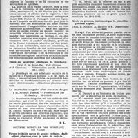 0394 - Page 377 - Partie scientifique. Les sociétés savantes. Académie de médecine. Sur l’inscription au tableau C de la folliculine et des oestrogènes de synthèse, (8-1-1946) / Étude des propriétés abiotiques du plumbagol, (22-1-1946) / La transfusion sanguine n’est pas sans danger, (29-1-1946) / Société médicale des hôpitaux de Paris. Fièvre typhoïde suivie de quatre rechutes. Antécédent identique chez la mère du malade. (MM. P. Lechelle et R. Lamy : (1-2-1946) / Abcès du poumon, traitement par la pénicilline ; guérison rapide, (1-2-1946) / Pyo-pneumothorax putride, traitement par la pénicilline, guérison, (1-2-1946)