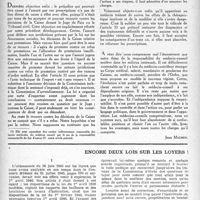 0469 - Page 452 - Partie professionnelle. Droit professionnel. Assurances sociales. Responsabilité des médecins-conseils / Encore deux lois sur les loyers