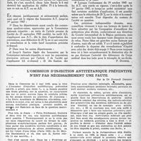 0502 - Page 485 - Partie professionnelle. Droit professionnel. Accidents du travail. Quel est le tarif actuellement en vigueur / L’omission d’injection antitétanique préventive n’est pas nécessairement une faute, par le Dr Fernand Decourt