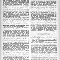 0527 - Page 510 - Partie scientifique. Les sociétés savantes. Académie de médecine. Des propriétés destructives ou « antidotiques » des filtrats de culture du B. Subtilis à l’égard des toxines microbiennes, (12-2-1946) / Action des substances antibiotiques sur le bacille de Koch en cultures homogènes, (12-2-1946) / Académie de chirurgie. La voie intra-sternale en anesthésié, (23-1-1946) / Société médicale des hôpitaux de Paris. Ictère hémolytique acquis avec anémie intense et splénomégalie — réaction de Wassermann et de Meinicke positives — Guérison et négativation des réactions sérologiques sans traitement anti-syphilitique, (1-3-46)