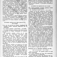 0624 - Page 607 - Partie scientifique. Les sociétés savantes. Académie de chirurgie. Perforation ou fausse-perforation gastro-duodénale sans lésion visible, (6-2-1946) / Société médicale des hôpitaux de Paris. Trois cas de maladie de Roger, compliquée de maladie d’Osler. Guérison apparente par la pénicilline, (8-3-1946) / Sur un cas de protusion acétabulaire bilatérale — Syndrome d’Otto an cours d’une polyarthrite chronique d’étiologie indéterminée, (8-3-1946) / Société de médecine de Paris. Une septico-pyohémie d’origine génitale traitée par cataphylacto-transfusion, (23-11-1945) / Réflexions sur la chirurgie esthétique du sein, (23-11-1945)