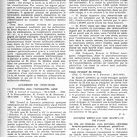 0715 - Page 700 - Partie scientifique. Les sociétés savantes. Académie de médecine. Intérêt de la sulfamidothérapie prolongée dans les infections pulmonaires graves, (12-3-1946) / Académie de chirurgie. La Pénicilline dans l’ostéomyélite aiguë, (20-2-1946), (20-2-1946), (20-2-1946) / Corps étranger du rectum, (20-2-1946) / Société médicale des hôpitaux de Paris. Le rôle des bronches dans certaines affections broncho-pulmonaires chroniques primitives, (22-3-1946)
