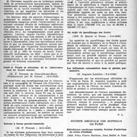 0779 - Page 764 - Partie scientifique. Les sociétés savantes. Académie de médecine. La lutte contre l’hémorragie et la douleur dans les suites immédiates de la prostatectomie sus- pubienne, (19-3-1946) / Cutis à l’école et détection de la tuberculose dans les foyers ruraux, (19-3-1946) / Talcose à forme pseudo-tumorale, (19-3-1946) / La pénicilline, administrée par voie buccale, préserve-t-elle contre l’infection syphilitique expérimentale ?, (2-4-1946) / Au sujet du paraffinage des fruits, (9-4-1946) / Les influences saisonnières dans la phtisie pulmonaire, (9-4-1946) / Société médicale des hôpitaux de Paris. Défaillance cardiaque latente, facteur d’entretien de crises d’asthme, (22-3-1946)
