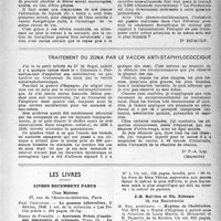 0810 - Page 795 - Partie scientifique. La valeur énergétique de la ration individuelle du travailleur dans une usine de la région parisienne / Traitement du zona par le vaccin anti-staphylococcique / Les livres. Livres récemment parus