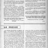 0844 - Page 829 - Partie scientifique. Les sociétés savantes. Société médicale des hôpitaux de Paris. Un cas d’anémie grave rebelle à tout traitement guéri par la méthionine, (12-1-46) / Un cas de lymphose aiguë, (12-4-1946) / Forme rénale de maladie d’Osler guérie par la pénicilline. Résultat après quatre mois, (12-4-1946) / Pleurésie purulente pneumococcique stérilisée par la pénicilline. Mort subite au cours d’une ponction. Oedème hémorragique du poumon opposé, (12-4-1946) / La presse. Les injections intraveineuses de digitaline cristallisée et de théophylline dans l’insuffisance cardiaque [(« Paris-Médical », 11 mai 1946)] / L’hématome intra-cérébral traumatique [(« Journal de Médecine et Chirurgie pratiques », février 1946)]