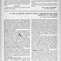 0937 - Page 922 - Partie scientifique. A propos du traitement des brûlures par les bains salés. Avantages de la méthode / La part du médecin traitant dans la préparation des cures thermales et climatiques, par le Docteur Jean Godonnèche