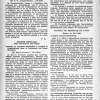 0939 - Page 924 - Partie scientifique. Les sociétés savantes. Académie de médecine. L’intégration de l’Oeuvre Grancher dans l’organisation nationale de la lutte contre la tuberculose, (4-6-1946) / Société médicale des hôpitaux de Paris. Incidents et accidents imputables à l’emploi de l’aminothiazol dans le traitement des hyperthyréoses, (17-5-1946) / Société de médecine de Paris. Séance du 22-2-1946. A propos des parendocrinoses / Le test d’Aron / Les Sulfamido-résistants n’existent pas en urologie quand les foyers d’infection ont été détruits
