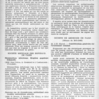 0971 - Page 956 - Partie scientifique. Les sociétés savantes. Académie de médecine. Enquête et contribution expérimentale sur la valeur du lait irradié, (4-6-1946) / Société médicale des hôpitaux de Paris. Mononucléose infectieuse. Éruption papuleuse lichenoïde, (17-5-1946) / Nouveau cas de dysembryome médiastinal avec troubles endocriniens associés, (17-5-1946) / Société de médecine de Paris, (Séance du 29-3-1946). Considérations générales sur l’avortement criminel. L’avortement criminel sous l’angle de la fonction de reproduction