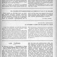 1001 - Page 986 - Partie scientifique. La congestion du nageur, par Jean Maronneaud et Jean-E. Martin / De l’examen ophtalmoscopique au domicile et au lit du malade [Dr Huet] / Actualités américaines. La vitamine E dans les maladies du coeur / Les thèses. Contribution à l'étude de la sulfamidothérapie chez les malades porteurs de lésions rénales, par Dr Bernard Daveluy (Thèse de Paris, 1945) / Des Intoxications par le nitro-benzène, par Dr France Lagrange (Thèse de Paris, 1945)