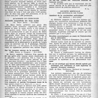 1003 - Page 988 - Partie scientifique. Les sociétés savantes. Académie de médecine. Sur la prophylaxie de la mélitococcie, (21-5-1946) / Académie de chirurgie. Anomalie congénitale des deux mains, (3-4-1946) / Sur les tumeurs mixtes de la parotide, (0-4-1946) / Société médicale des hôpitaux de Paris. Accident de la vaccination antirabique", (24-5-1946) / 30 cas de sciatique par hernie discale opérée par technique non mutilante et sans injection de Lipiodol. Premiers résultats, (24-5-1946)