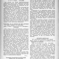 1099 - Page 1084 - Partie scientifique. Les sociétés savantes. Académie de médecine. Importance relative des voies sanguine et lymphatique pour l’absorption des substances médicamenteuses et toxiques, (11-6-1946) / Recherches sur la virulence des laits provenant de vaches atteintes de tuberculose, (11-6-1946) / Société d’électroradiologie médicale de France, (12-2-1946). Les calculs biliaires « flottant entre deux eaux » / Société médicale et anatomo-clinique de Lille. Étude critique de l’épreuve au cardiazol dans le diagnostic de l’épilepsie, (26-3-1946)