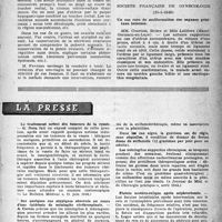 1102 - Page 1087 - Partie scientifique. Les sociétés savantes. Société médicale et anatomo-clinique de Lille. Une malformation congénitale rare : absence de vagin, (26-3-1946) / Société française de gynécologie, (21-1-1946). Un cas rare de malformation des organes génitaux internes / La presse. Le traitement actuel des tumeurs de la vessie [(«Le Bulletin Médical », 21 juin 1946)] / Sur quelques cas atypiques observés au cours d’une épidémie de méningite cérébrospinale [(« Journal de Méd. et de Chirurgie pratique», avril 1946)] / Fistule uretéro-colique après néphrectomie [(« Le Bulletin Médical », 21 juin 1946)]