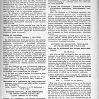 1131 - Page 1116 - Partie scientifique. Les sociétés savantes. Académie de médecine. Les caractéristiques du climat briançonnais, conditions optimae pour la cure de la tuberculose, (11-6-1946) / Cancer et charlatans, (18-6-1946) / Mécanisme de la production de l’emphysème pulmonaire secondaire à une obstruction bronchique incomplète, (18-6-1946) / Société nationale de médecine et des sciences médicales (Lyon) (Séance du 27-2-1946). Cancer de l’oesophage, sans signes radioscopiques, décelé par l’oesophagoscopie / A propos des lombalgies : l’arthrite de petites articulations anormales inter-épineuses lombaires / Société de médecine, chirurgie et pharmacie de Toulouse. Note sur le traitement des ulcères gastro-duo-dénaux / Action activatrice du gluconate de calcium en injection intraveineuse sur la cholinestérase du sérum chez l’homme / Les aménorrhées post-radiothérapiques