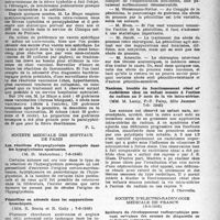 1211 - Page 1196 - Partie scientifique. Les sociétés savantes. Académie de médecine. Deux ans de vaccinothérapie intraveineuse systématique dans 200 dothienentéries, (25-6-1946) / Société médicale des hôpitaux de Paris. Les réactions d’hyperglycémie provoquée dans les hypoglycémies spontanées, (7-6-1946) / Pénicilline en aérosols dans les suppurations bronchiques, (7-6-1946) / Nanisme, trouble du fonctionnement rénal et rachitisme chez un enfant soumis à l’action du radium au 3e mois de la vie intra-utérine, (7-6-1946) / Societe d’electro-radiologie médicale de France, (9-4-1946). Incidents du développement radiographique pouvant entraîner des erreurs de diagnostic en radiologie pulmonaire