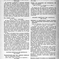 1256 - Page 1241 - Partie scientifique. Les sociétés savantes. Académie de chirurgie. A propos d'un millier d’injections intra-artérielles dans la lymphangite éléphantiasique et l’ulcère phagédénique, (22-5-1946) / Un « fusillé » guéri, (29-5-1946) / Société médicale des hôpitaux de paris. Surrénalectomie pour état angineux subintrant chez un hypertendu artériel, (12-7-1946) / Faillite des traitements non chirurgicaux des abcès du poumon, (12-7-1946) / Société Médicale des hôpitaux de Lyon. Syndrome de Libman-Sachs (Lupus érythémateux, manifestations infectieuses d’allure rhumastismale), (12-2-1946) / Résultats éloignés favorables de la décapsulation rénale dans deux cas de néphrite chronique, (19-2-1946)