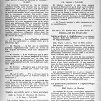 1291 - Page 1276 - Partie scientifique. Les sociétés savantes. Société médicale des hôpitaux de Paris. Streptococcémie traitée par sulfa-méthyldiazine. Agranulocytose. Traitement par la pénicilline. Guérison, (7-6-1946) / Néphrite mercurielle aiguë a forme polyurique, (7-6-1946) / Intolérance à l’aminothiazol, (7-6-1946) / Société de médecine, chirurgie et pharmacie de Toulouse. Septico-pyohémie à staphylocoques avec granulopénie. Rôle des sulfamides dans la genèse de l’agranulocytose / Les perforations pulmonaires à symptomatologie abdominale
