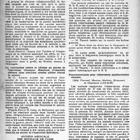 1329 - Page 1314 - Partie scientifique. Les sociétés savantes. Académie de médecine, Séance du 1er octobre 1946. Sur l’association de l'aldéhyde formique et de la chaleur pour assurer la stérilité, la stabilité, etc, des sérums et de diverses substances thérapeutiques d'origine biologique / La vaccination contre le tétanos au moyen de l’anatoxine tétanique. Résultats d’ensemble obtenus dans certaines armées alliées durant la guerre / Société médicale des hôpitaux de Paris. Suppuration pulmonaire et pénicilline, (14-6-1946) / Forme pulmonaire d’une maladie de Besnier-Boeck-Schaumann avec bulles d’emphysème, (14-1-1946) / Pneumonectomie pour tuberculose multicavitaire étendue, (14-6-1946)