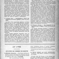 1406 - Page 1391 - Partie scientifique. Les thèses. L’histaminothérapie appliquée au traitement des entorses et de leurs séquelles, par Dr Georges Labbé (Thèse de Bordeaux, 1945) / Contribution à l’étude des néphrites de la fièvre typhoïde, par Dr Jacques Bois (Thèse de Lyon) / Contribution à l’étude du traitement des endocardites infectieuses aiguës par la pénicilline, par Dr H. Ricoulleau (Thèse de Paris, 1946) / Du diagnostic et du pronostic par la langue, par Dr François Nicolas (Thèse de Montpellier, 1945) / Les livres. Les livres qui viennent de paraître