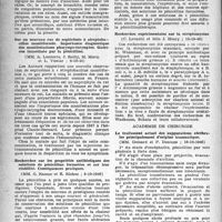 1407 - Page 1392 - Partie scientifique. Les sociétés savantes. Académie de médecine. Auscultation et nosographie pulmonaire, (8-10-46) / Sur un nouveau cas de septicémie à streptobacillus moniliformis. Importance diagnostique des manifestations pharyngo – laryngées. Guérison immédiate par la pénicilline, (8-10-46) / Recherches sur les propriétés antibiotiques des solutions de pénicilline formolées et sur leur stabilité. Conséquences pratiques, (8-10-46) / Recherches expérimentales sur la streptomycine, (15-10-46) / Académie de chirurgie. Le traitement actuel des suppurations cérébrales principalement d’origine traumatique, (16-10-1946) / Le traitement actuel des abcès du cerveau, (16-10-1946)