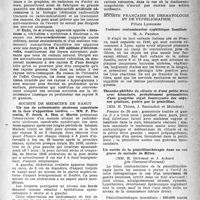 1412 - Page 1397 - Partie scientifique. Les sociétés savantes. Société de radiologie médicale de France. Progrès possibles dans la radiothérapie des cancers (neutronthérapie, joliothérapie, alpha thérapie, bêtathérapie, gammathérapie, ultragammathérapie), (11-12-45) / Société de médecine de Nancy. Un cas de radiodermite ulcéreuse cancérisée de la face d’apparition tardive / Société française de dermatologie et de syphiligraphie, Filiale Lyonnaise. Curieuse contamination syphilitique familiale / Thrombo-phlébite du clitoris et d’une petite lèvre avec hématurie, probablement prémonitrice d’une gangrène aiguë foudroyante des organes génitaux, guérie par la pénicilline / Un succès de la pénicillinothérapie dans un cas grave de maladie de Ritter