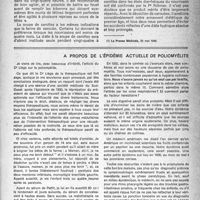 1502 - Page 1487 - Partie scientifique. La décoction de caroubes et la soupe de carottes dans les états diarrhéiques du premier âge. Soupe de carottes / A propos de l’épidémie actuelle de poliomyélite