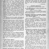 1553 - Page 1538 - Partie scientifique. Les sociétés savantes. Société médicale des hôpitaux de Paris. Séance du 25 octobre 1946. Hépatite ictérique et cholestérinogène. Action de la splénectomie / Spondylite staphylococcique à forme condensante / Étiologie aurique d’un cas de néphrose lipoïdique / A propos d’ictère aggravé / Syndrome agranulocytaire guéri par la pénicilline / Images anormales de métastasa du bassin / Société médicale et anatomo-clinique de Lille. Un cas particulièrement curieux d’évolution d’un calcul de l’uretère / Traitement par la pénicilline d’un cas d’infection puerpérale grave chez une éclamptique césarisée au terme d’une grossesse gémellaire. Échec partiel de la pénicilline et des sulfamides ; succès des transfusions répétées. Considérations générales sur la Pénicilline / Péritonite sans perforation par manoeuvres abortives