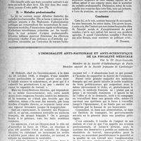 1565 - Page 1550 - Partie professionnelle. Organisation professionnelle. La toute dernière législation des accidents du travail. Accidents du travail. Indemnités / Maladies professionnelles / L’immoralité antinationale et anti-scientifique de la fiscalité médicale, par le Dr Jean-Gallois