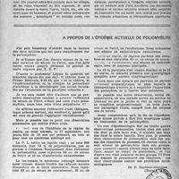 1642 - Page 1627 - Partie scientifique. Le dispensaire et la prophylaxie de la tuberculose dans les campagnes, par J. Angirany / A propos de l’épidémie actuelle de poliomyélite