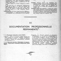 0020 - Page 19 - Table des matières. Année 1947. Partie professionnelle / Documentation professionnelle permanente