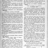 0039 - Page 14 - Partie scientifique. Les sociétés savantes. Société médicale des hôpitaux de Paris. Traitement des néphrites subaiguës par la pénicilline, (25 oct. 46) / Complications pulmonaires de la Mononucléose infectieuse, (18-10-1946) / A propos d’un cas de maladie d’Osler à hémoculture négative, (8 novembre 1946) / Deux nouveaux cas d’ictères catarrhaux avec œdème, (8 novembre 1946) / Résultats du traitement de 55 cas d’endocardite infectieuse lente par la pénicilline, (8 novembre 1946)