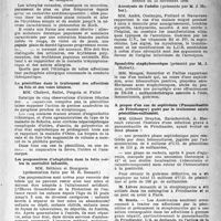 0080 - Page 55 - Les Sociétés Savantes. Académie de médecine, Séance du 26 novembre 1946. Le groupement pathogénique des allergies cutanées. Une forme nouvelle : Allergie nodulaire dermique papuleuse annulaire / La pénicilline dans le traitement des affections du foie et des voies bilaires / Les pouponnières d’adaptation dans la lutte contre la mortalité infantile / Société médicale des hôpitaux de Paris, Séance du 15 novembre 1946. Acrodynie de l’adulte / Spondylite staphylococcique / A propos d’un cas de septicémie (Pneumobacille de Friedlanger) guéri par le traitement mixte pénicilline-sulfamidé.