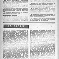 0081 - Page 56 - Les Sociétés Savantes. Société médicale des hôpitaux de Paris, Séance du 15 novembre 1946. A propos d’un cas de septicémie (Pneumobacille de Friedlanger) guéri par le traitement mixte pénicilline-sulfamidé. / Un cas d’oséomyélite Iombo-sacrée, avec suppuration infra-rachidienne guérie après intervention et sulfamidothérapie / Intolérance à la pénicilline / La presse. La mort du fœtus « in utéro » au cours des néphropathies gravidiques [(« Lyon-Médical ». 13 octobre 1946)] / Méningite ourlienne sans oreillons [(« Journ. de Médecine de Bordeaux », octobre 1946)]