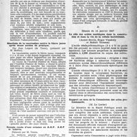 0224 - Page 199 - Partie Scientifique. Les Sociétés Savantes. Académie de médecine. Séance du 7 janvier 1947. Essais d’enrichissement des laits de femme Vitamine B / Résultats de la vaccination contre la fièvre jaune après douze années de pratique / Compte rendu d’une mission en A. O. F. A. E. F et Libéria / Séance du 14 janvier 1947. Le rôle des acides nucléiques dans la constitution et dans la vie) de la cellule bactérienne / Rapport au nom de la Commission des actes professionnels