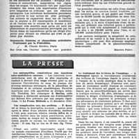 0321 - Page 296 - Partie scientifique. Les Sociétés Savantes. Société française de gynécologie, Séance du 7 octobre 1946. Traitement de l’endométriose de la cloison recto-vaginale par implantation de comprimés de Testostérone / Gonococcie féminine et rhumatisme articulaire / La Pénicilline infra-utérine dans le traitement des infections graves du poste partum et du poste abortum / La presse. Les ostéomyélites consécutives aux injections infra-médullaires osseuses [(« La Presse Médicale », 14 décembre 1946)] / Une complication rare des oreillons [(« Rev. Méd. de Liège », 15 décembre 1946)] / Le traitement des brûlures de l’œsophage [(« Journal des Praticiens », 30 novembre 1946)]