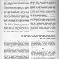 0504 - Page 479 - Partie professionnelle. Droit professionnel. La limitation des médicaments que peuvent vendre les Pro pharmaciens à leurs clients est-elle légale ? / Le conflit entre le ministre de la santé et le corps médical en Grande-Bretagne, par le Dr Fernand Decourt