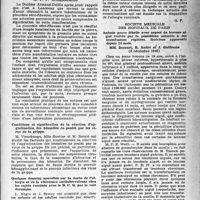 0576 - Page 551 - Partie scientifique. Les sociétés savantes. Académie de médecine, Séance du 28 janvier 1947. La place et la signification de la pleurésie sero-fibreuse au cours de l’infection tuberculeuse / Conditions et signification de la réaction d’agglutination des hématies de poulet par les virus de la grippe / Quelques données nouvelles sur la durée de l’allergie et de la résistance antituberculeuse chez les sujets vaccinés avec le B. C. G. par la voie dermique / Société médicale des hôpitaux de Paris. Anémie grave fébrile avec aspect de leucose aiguë traitée par la pénicilline associée à des transfusions répétées. Guérison apparente depuis 14 mois, (6 décembre 1946)
