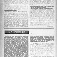 0577 - Page 552 - Partie scientifique. Les sociétés savantes. Société médicale des hôpitaux de Paris. Anémie grave fébrile avec aspect de leucose aiguë traitée par la pénicilline associée à des transfusions répétées. Guérison apparente depuis 14 mois, (6 décembre 1946) / Urobilinurie paroxystique, (6 décembre 1946) / Aspect leucémique du sang et de la moelle dans un cas de cancer du rectum, (6 décembre 1946)