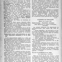 0701 - Page 676 - Partie scientifique. Les sociétés savantes. Académie de médecine, Séance du 25 février 1947. Présence du virus de la « Q. fever » dans le Maroc méridional / Tuberculoses locales, ostéo-articulaires ou viscérales, tuberculose pulmonaire et loi de Marfan / Quelques notes, sur le traitement du tétanos / Académie de chirurgie, Séance du 5 mars 1947. Cholécystatonie - Pancréatite chronique, (5-3-1947) / Un cas de paraffinome de la verge, (5-3-1947)