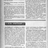 0705 - Page 680 - Partie scientifique. Les sociétés savantes. Société médicale des hôpitaux de Paris. Les doses massives de vitamine B1 dans le traitement des névralgies et myalgies aiguës, (31-1-47) / Lipothymies et Tétanie chronique (étude clinique et humorale), (31-1-47) / La presse. La pénicilline dans le traitement des néphrites aiguës infectieuses [(Lyon-Médical, 26 janvier 1947)] / Paralysie diphtérique oesophagienne isolée / Les accidents d’intolérance à la pénicilline [(Paris-Médical, 8 mars 1947)] / La cirrhose pigmentaire [(La Revue du Foie, décembre 1946)]