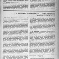 0834 - Page 807 - Partie scientifique. Le syndrome adiposo-hypergénital et son traitement thermal, par Y. Kermorgant / Le traitement hydrominéral de la stérilité féminine, Par le Docteur Yves Canel. Indications / Stérilité de cause organique