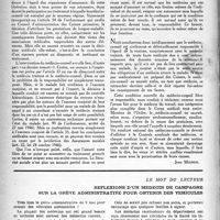 1107 - Page 1078 - Partie professionnelle. Organisation professionnelle. La condition du médecin-conseil / Le mot du lecteur. Réflexions d’un médecin de campagne sur la grève administrative pour obtenir des véhicules