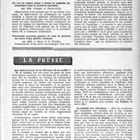 1300 - Page 1201 - Partie scientifique. Les sociétés savantes. Société médicale des hôpitaux de Lyon. Un cas de goitre avec hypothyroïdie apparue chez une mitrale parkinsonienne / Un cas de typhus bénin à forme de néphrite hêmaturique sans la moindre azotémie / Pneumonie caséeuse massive de tout un poumon au cours d’une phtisie tertiaire / Deux cas d’impétigo bulleux graves chez des nourrissons traités par la pénicilline associée à la sumédine / La presse. Que faut-il penser de la chirurgie de la surdité? [(Le Scalpel, 10 avril 1947)] / La maladie des vibrations [(« Arch. des mal. professionnelles ». No 6. 1946)]