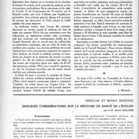 1305 - Page 1206 - Partie professionnelle. Droit professionnel. Le code de déontologie en première lecture. La médecine a-t-elle cessé d'être une profession libérale ? / Médecine et monde moderne. Quelques considérations sur la médecine de santé de l'écolier, par le Dr André Collard