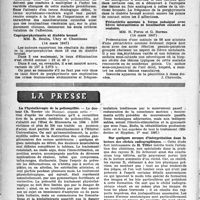 1339 - Page 1240 - Partie scientifique. Les sociétés savantes. Société médicale des hôpitaux de Paris. Lupo-erythemato-viscérite maligne à évolution fatale malgré une pénicilline thérapie massive (observation anatomie-clinique), (7 mars 1947) / Coproporphyrinurie et diabète bronzé, (14 mars 1947) / Périartérite noueuse à forme subaiguë avec fièvre intermittente et localisation cutanée et oculaire, (14 mars 1947) / La presse. La physiothérapie de la poliomyélite [(Médecine et hygiène, 1er mai 1947)] / Sur quelques erreurs d’interprétation dans la lecture des clichés radiographiques [(Journ. De Médecine et de chirurgie pratique, avril 1947]