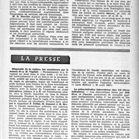 1380 - Page 1281 - Partie scientifique. Les sociétés savantes. Société médicale des hôpitaux de Paris. L’influence du cycle menstruel sur les troubles fonctionnels des cardiaques, (21 mars 1947) / Cancer secondaire du foie avec grande oesinophilie, (28-3-1947) / La presse. Diagnostic de la rupture des membranes par la mesure du p. H. Vaginal [(« Lyon Médical », 20 avril 1947)] / La primo-infection tuberculeuse chez 116 élèves- infirmières [(« Lyon Médical », 13 avril 1947)]